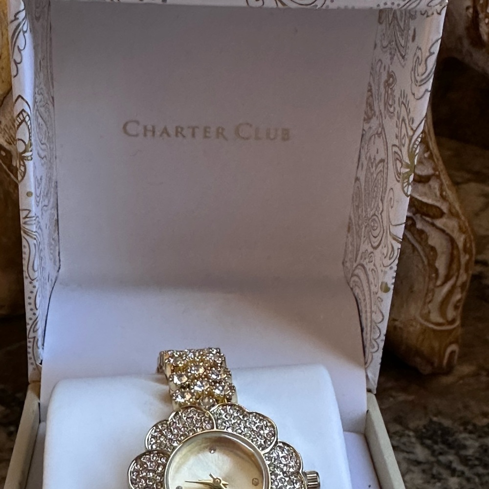 Charter Club Gold Clear Rhinestone Watch - Picture 3 of 14